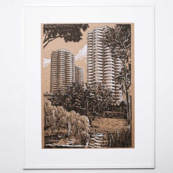 Grafika 'Kukurydze, Katowice' - seria: Niebo nad Śląskiem